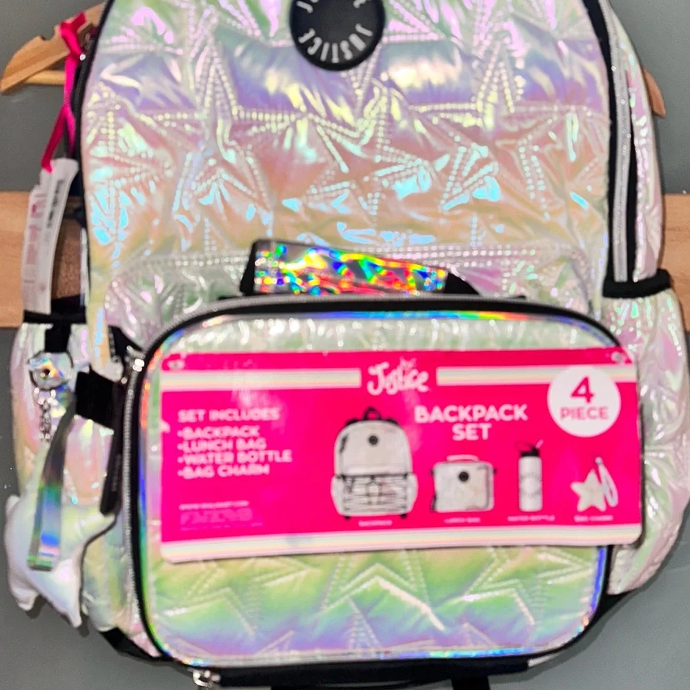 JoJo Siwa Iridescent Star Kids Backpack Set - Holographic Pink Accent